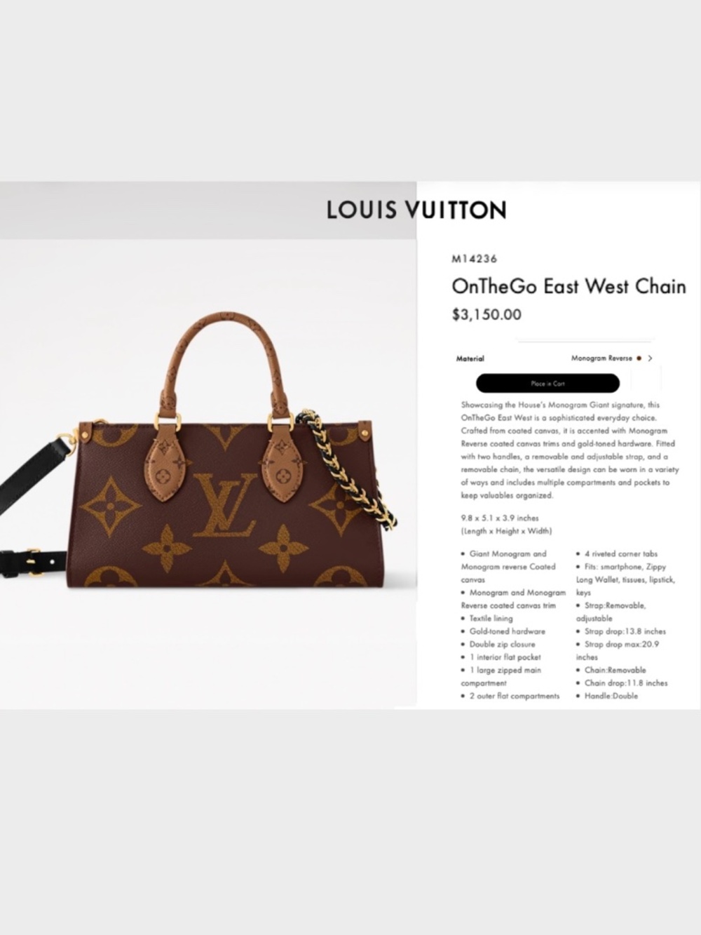 Louis Vuitton OnTheGo Tote Reverse Monogram Giant East West - Picture 15 of 15